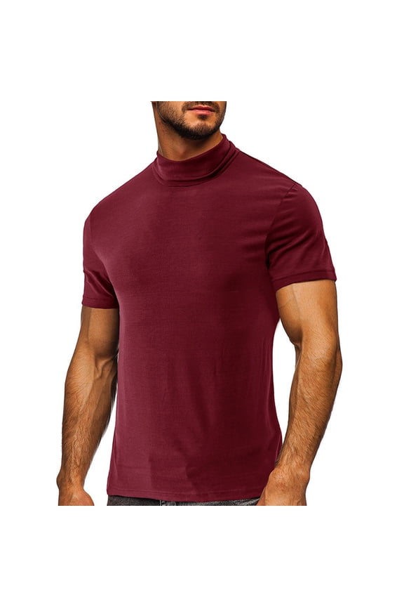 T Shirt Mens Casual Cotton Short Sleeve Tops Turtleneck Mock Neck Shirt Slim Fits Summer Basic Tops M