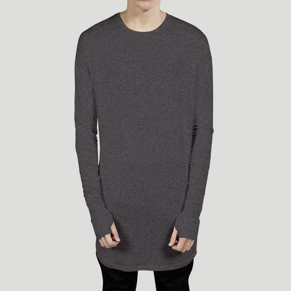 Aueoeo T Shirts For Men Crew Neck Long Sleeve Casual Tee Shirts Longline Droptail Shirt Spring Casual Top L