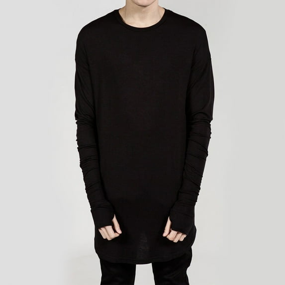 Aueoeo T Shirts For Men Crew Neck Long Sleeve Casual Tee Shirts Longline Droptail Shirt Spring Casual Top L