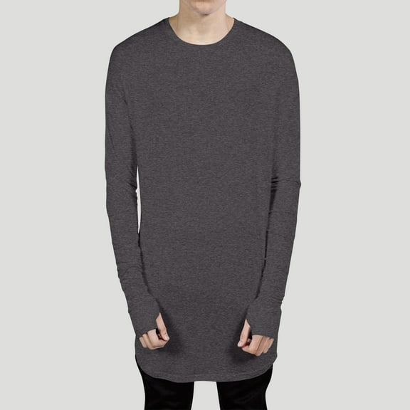 Aueoeo T Shirts For Men Crew Neck Long Sleeve Casual Tee Shirts Longline Droptail Shirt Spring Casual Top S