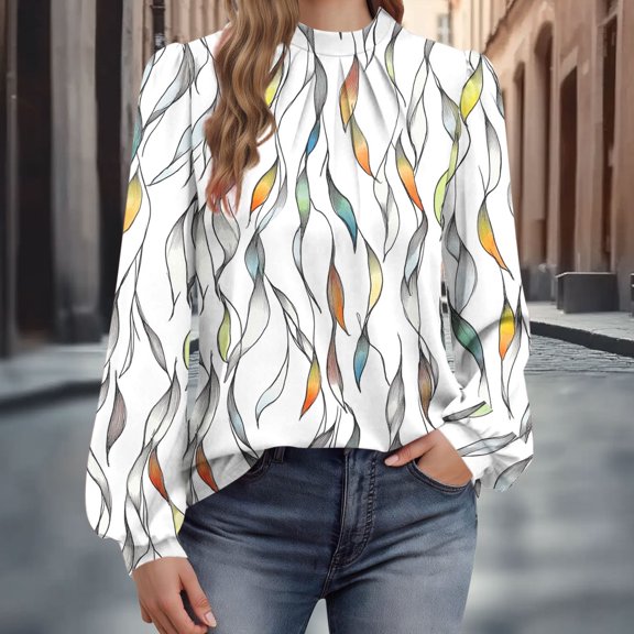 Aueoeo T Shirts For Women Women T Shirt Women's Round Neck Fashionable Casual Long Sleeved Loose Casual Elastic Printed Top Customized T Shirts