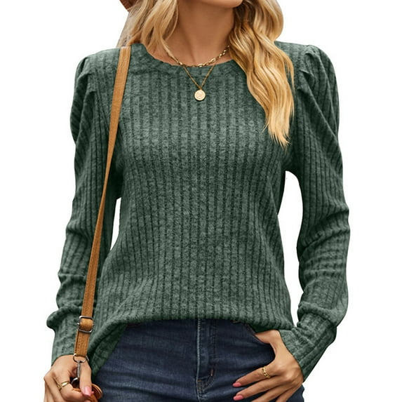 Aueoeo T Shirts for Women Long Sleeve Crewneck T-shirt Casual Loose Pollover Loose Fit Tunic Tops Blouses