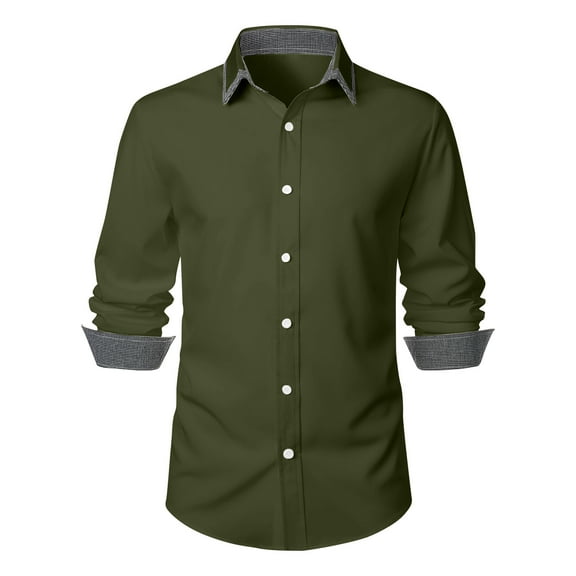 Aueoeo Tee Shirts Mens, Men's Long Sleeve Button Down Shirt Casual Turn-Down Collar Regular-Fit Cotton Dress Shirts Blouse