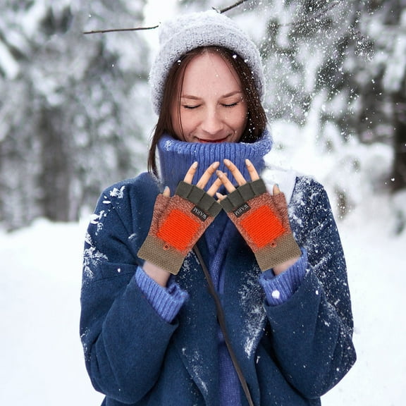 Aueoeo Thermal Gloves Men Adult Gloves Usb Winter Men Women Fashion Cold Warm Heating Windproof Half Bare Finger Knit Gloves Batting Gloves Men