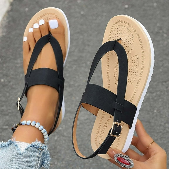 Aueoeo Thong Flat Sandals Casual Dress Sandals For Women Adjustable Ankle Buckle Dress Summer Wedding Sandals with Strappy