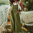 thumbnail image 1 of Aueoeo Travel Outfits for Women, Women's Casual Sleeveless Jumpsuits Solid Color Cotton Linen Rompers Wide Leg Pants Side Button Jumpsuits with Pockets, 1 of 8