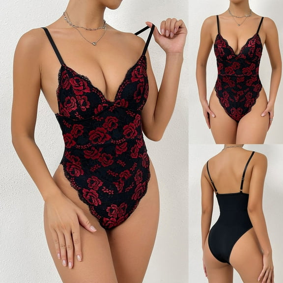 Aueoeo Tummy Control Shapewear, Belly Wrap Shapewear Women's Casual Sexy Fashion Lace Print Burgundy Vintage Backless Bodysuit