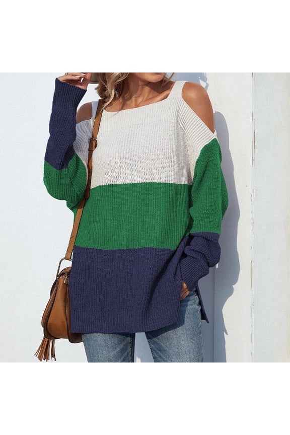 Tunic sweaters for women trendy, Women Casual Fashion Color Matching Pullover Long Sleeve Squard-Neck Sweater