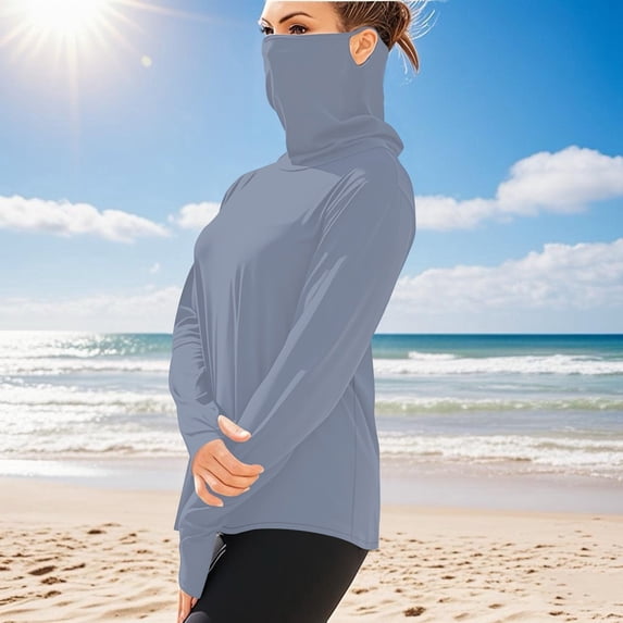 Aueoeo UPF 50+ Sun Protection For Women Lightweight Hoodie Performance Long Sleeve Shirt Fishing Running With Mask