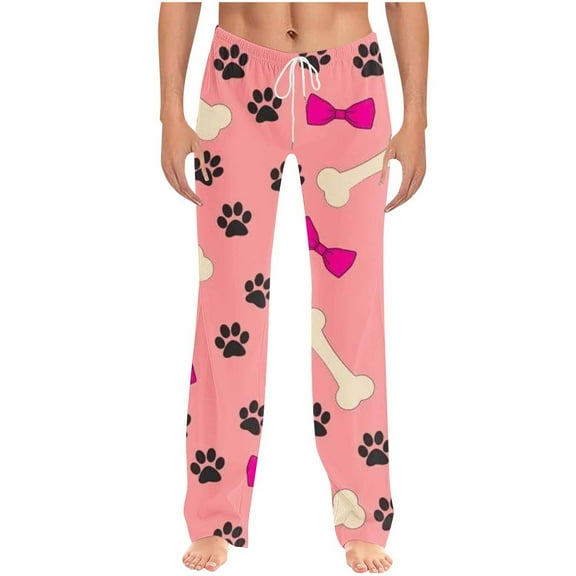 Aueoeo Unisex Pajama Pants For Men And Women Paw & Bones Print Sleep Pants Drawstring Straight Leg Homewear Pants