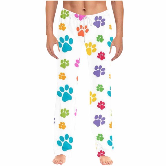 Aueoeo Unisex Pajama Pants For Men And Women Paw & Bones Print Sleep Pants Drawstring Straight Leg Homewear Pants