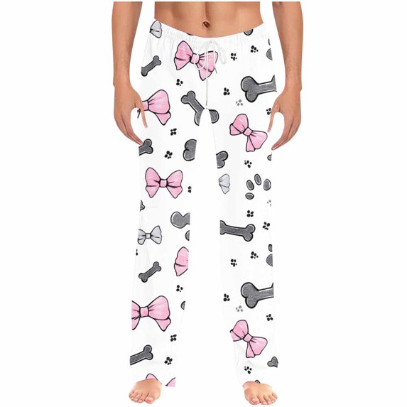 Aueoeo Unisex Pajama Pants For Men And Women Paw & Bones Print Sleep Pants Drawstring Straight Leg Homewear Pants