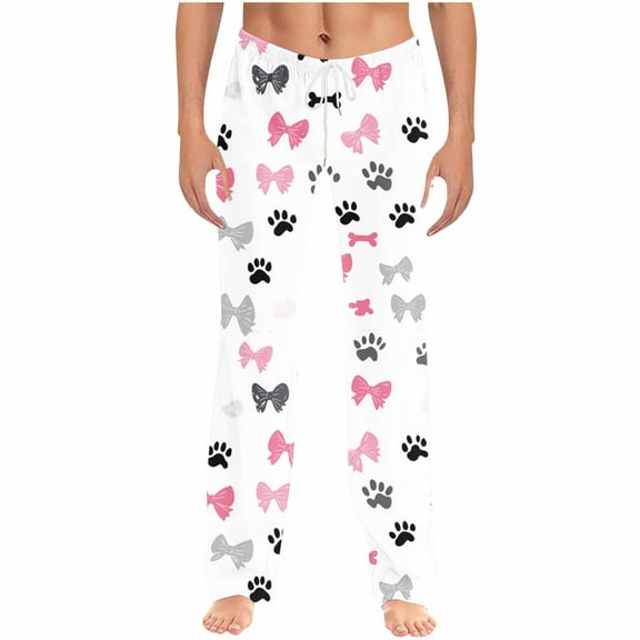 Aueoeo Unisex Pajama Pants For Men And Women Paw & Bones Print Sleep Pants Drawstring Straight Leg Homewear Pants
