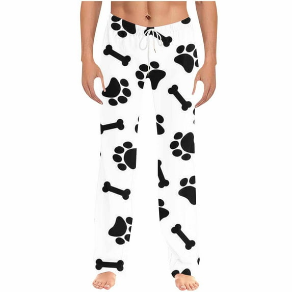 Aueoeo Unisex Pajama Pants For Men And Women Paw & Bones Print Sleep Pants Drawstring Straight Leg Homewear Pants