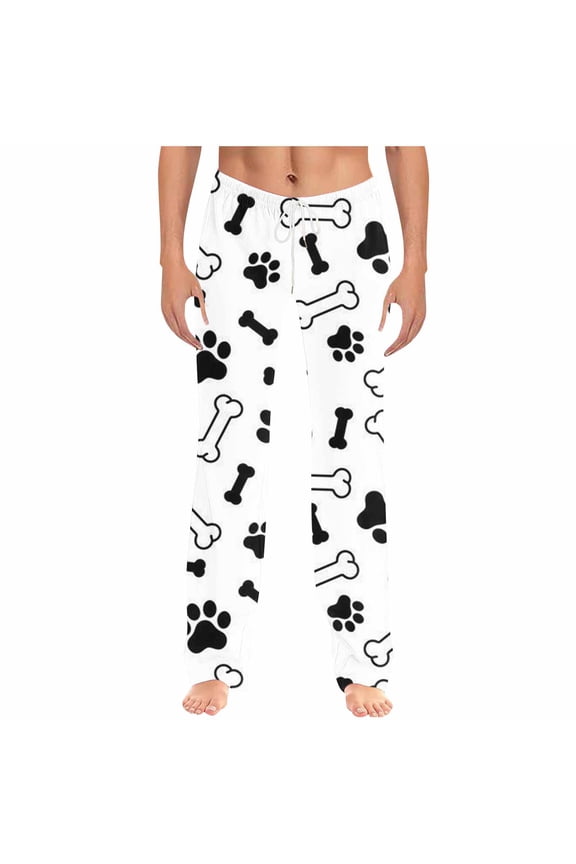 Unisex Pajama Pants For Men And Women Paw & Bones Print Sleep Pants Drawstring Straight Leg Homewear Pants