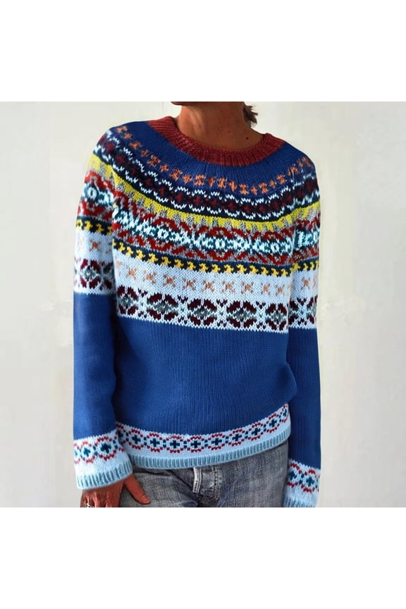 Vintage Sweater Dressy Sweater Women's Casual Printed Pullover Long Sleeve Round Neckouterwear Coats Sweaters Cute Sweater