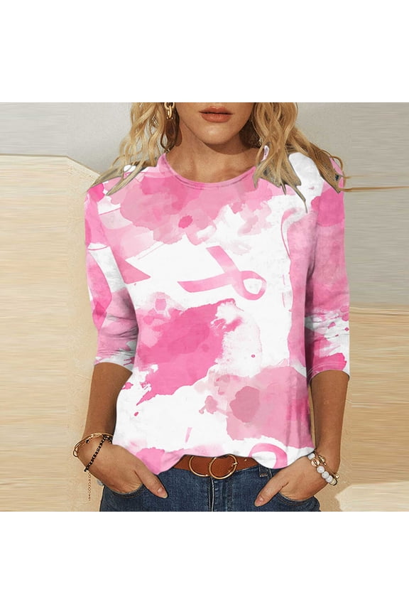 Vintage Tees Vintage Graphic Tees Women'S Trendy Breast Print Round Neck Three Quarter Sleeve 3/4 Sleeve T-Shirt Top Women'S Graphic Tees