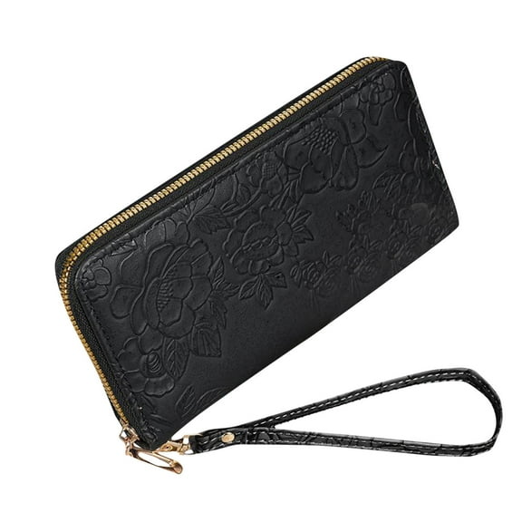 Aueoeo Wallet Women Slim Thin Womens Wallet Bifold Long Ladies Wallet Embossing Pattern Cute Purse Black