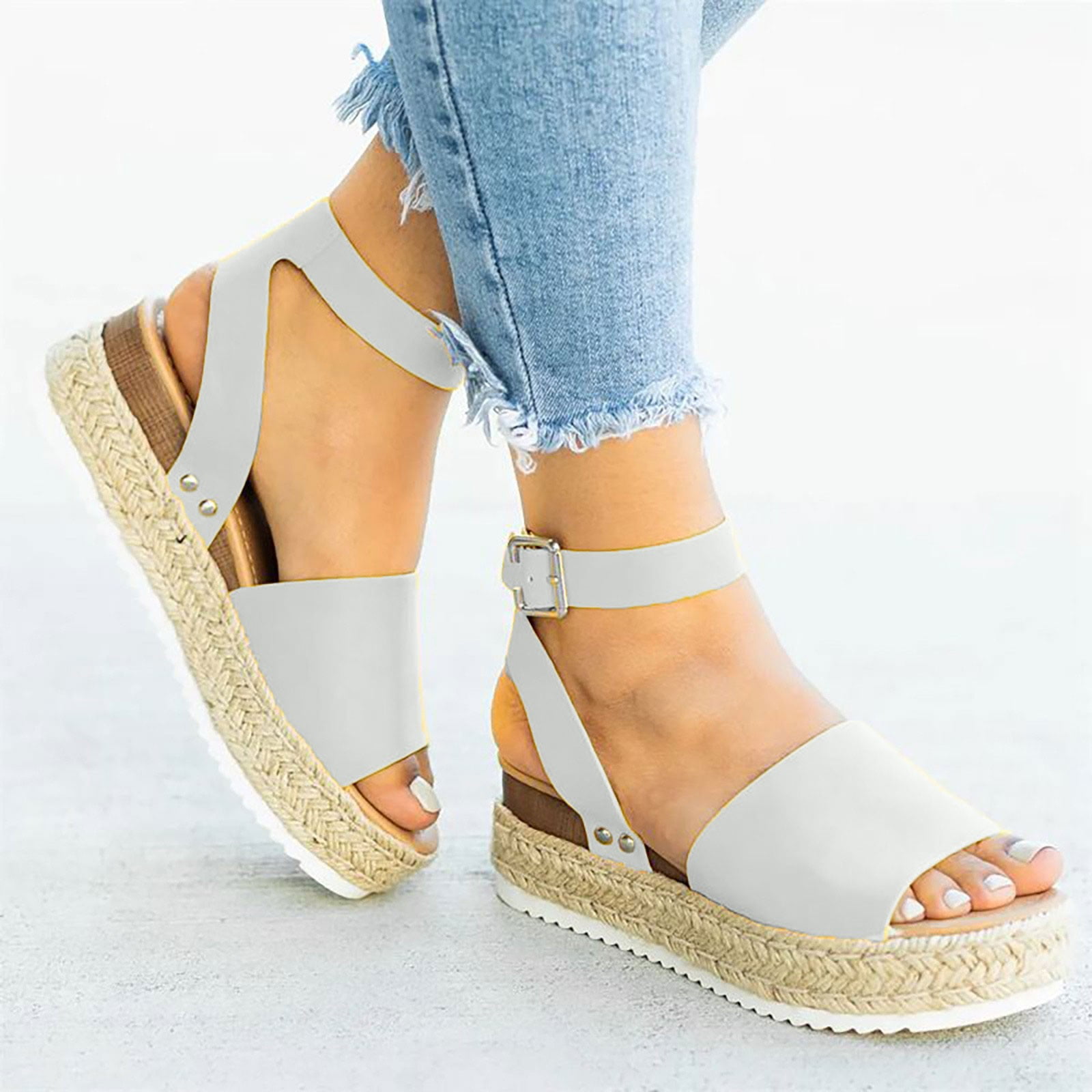 Aueoeo Wedge Heels for Women Dressy, Women's Summer Sandals Open Toe  Platform Wedge Sandals Canvas Shoes Comfort Elastic Ankle Strap Lightweight