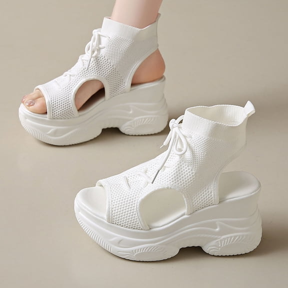 Aueoeo Wedge Sandals For Women Knitted Mesh Dressy Summer Comfortable High Platforms Strappy Wedges Sandals