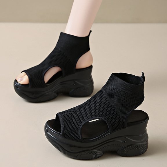 Aueoeo Wedge Sandals For Women Knitted Mesh Dressy Summer Comfortable High Platforms Strappy Wedges Sandals