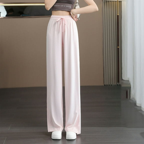 Aueoeo Wide Leg Pants For Women Loose Comfortable Straight Leg Casual Drawstring Trousers High Waist Long Pants