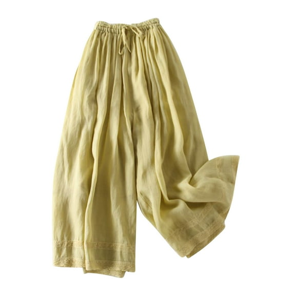 Aueoeo Wide Leg Pants for Women Dress Pants Elastic Waist Straight Leg Pants Loose Lounge Pants