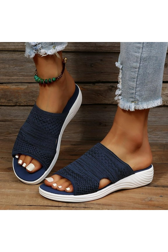 Wide Width Sandals for Women, Women's Flat Sandals Open Toes Slides Sandals Shoes Dressy Summer Casual Comfy Slip On Sandals