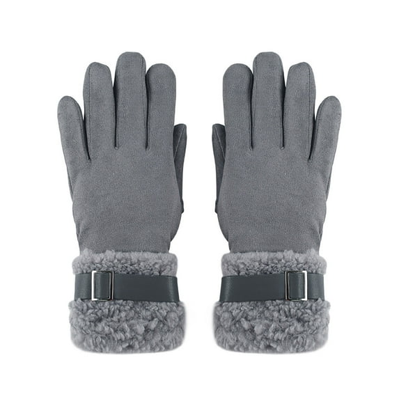 Aueoeo Winter Gloves For Women Touched Screen Gloves Fashion Warm Fleece Lined Gloves With Straps Thermal Full Finger Bike Gloves Gray