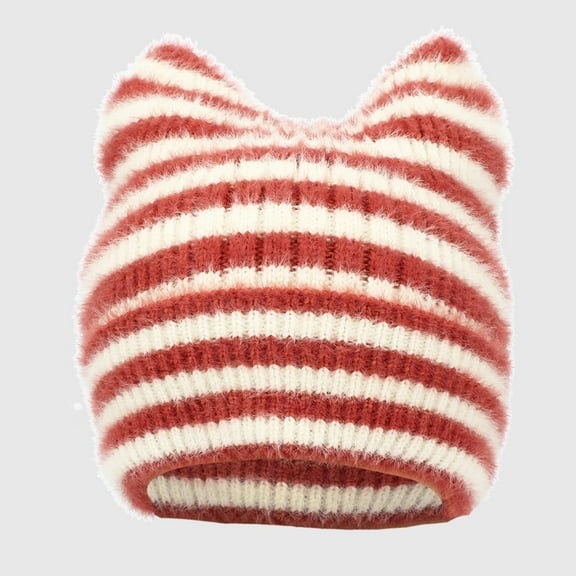Aueoeo Winter Hats Mens Fitted Hat Striped Ears Steamed Shaped Bread Knitting Hat Children'S Winter Thickened Ear Protection Hat Hat Men's Hat