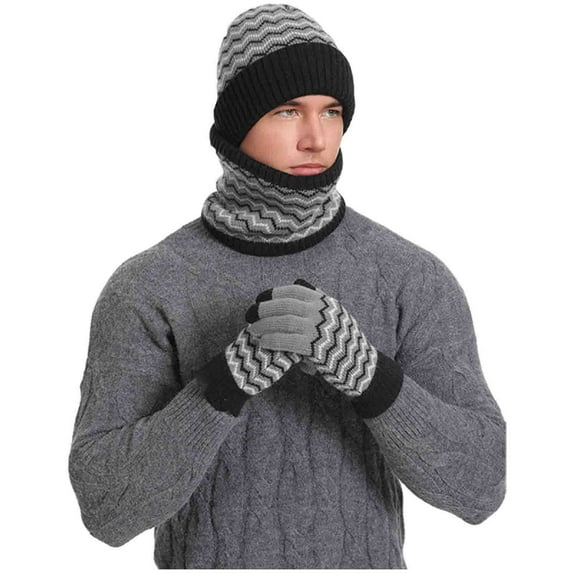 Aueoeo Winter Hats Scarf Gloves For Men Color Match Three Pack Scaves and Beanie Hat Themal Glove Set For Men Women