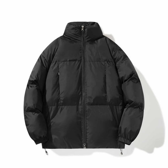 Aueoeo Winter Jackets For Men Quilted Jacket Thicken Lined Fleece Coat Zip Up Stand Collar Jackets Outwear With Pockets Black X-Large