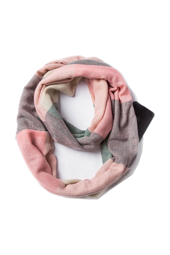 Winter Plaid Scarf Travel Pocket Scarf Fashion Travel Small Warm Scarf For Women And Men With Zipper Hidden Scarf Green