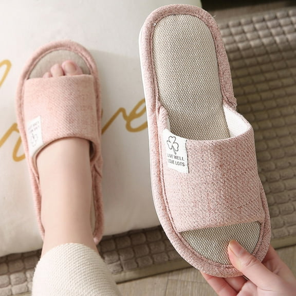 Aueoeo Womans Slippers, Womens Open Toe House Slippers Slip-On Memory Foam Bedroom Slippers Soft Cotton Indoor Slippers Home Shoes
