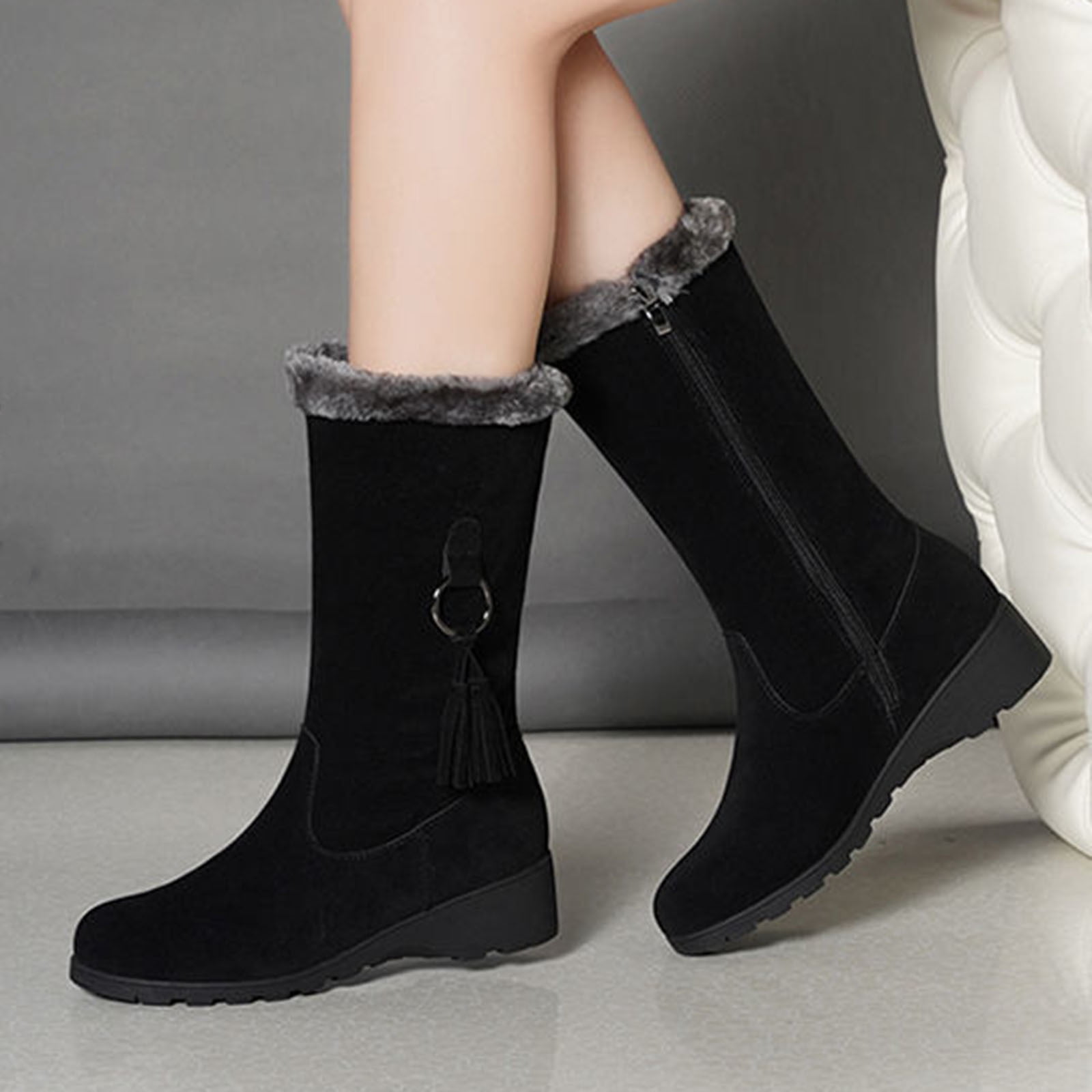 Aueoeo Women Ankle Boots, Snow Boots for Women, Women's Zipper Winter ...