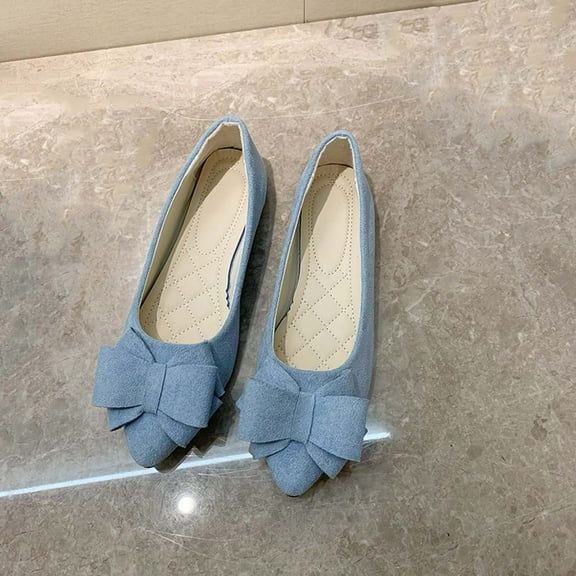 Aueoeo Women Ballets Flats Shoes Point Toe Suede Shoes Elegant Slip On Shoes With Bow Knot For Work Travel