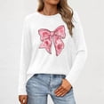 thumbnail image 1 of Aueoeo Women Bowknot Graphic Printed Tees Long Sleeve Dressy Casual T Shirts Crew Neck Fall Fashion Tunic Tops Pullover, 1 of 5