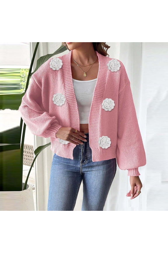 Women Cardigan Sweaters Long Sleeve Lightweight Open Front Crochet Knit Fashion Fall Sweaters Tops With Flower