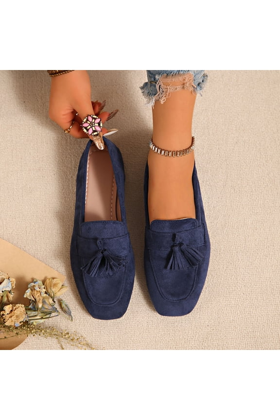 Women Casual Shoes Fashion Round Toe Tassel Soft Low Heel Versatile Breathable Solid Color Dress Shoes