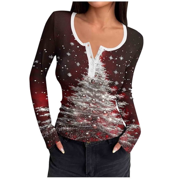 Aueoeo Women Casual Slim Fitted Shirt Button Up V Neck Long Sleeve Tops Basic Casual Shirt Fashion Funny Printed Tops