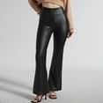 thumbnail image 1 of Aueoeo Women Chaparoon Pant High Elastic Waist Wide Leg Pants Faux Leather Straight Pants Comfy Fashion Trousers, 1 of 6