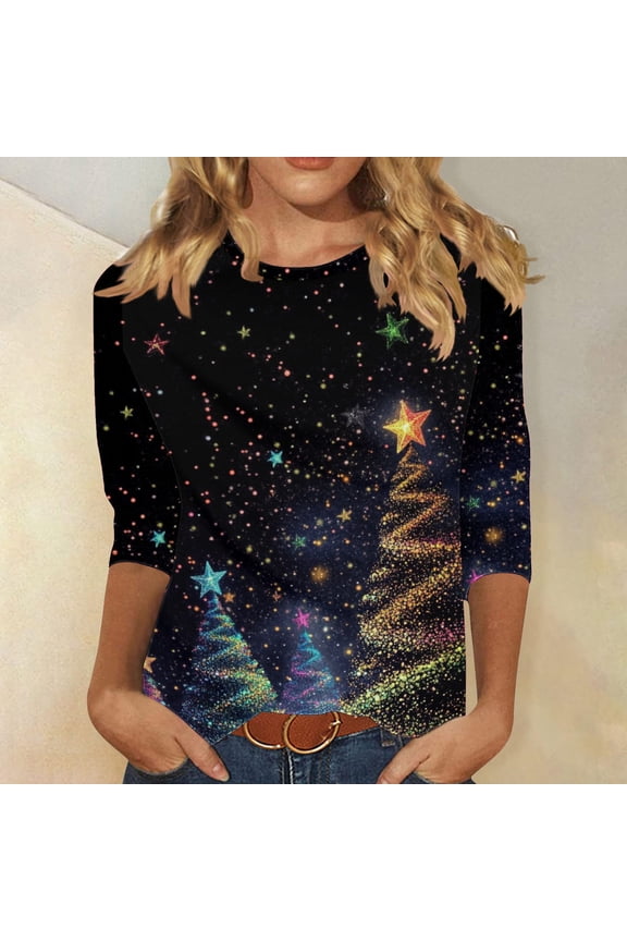 Women Christmas Sweatshirts Crew Neck Long Sleeve Tops Holiday Cute Pullover Graphic Comfortable Soft Pullover