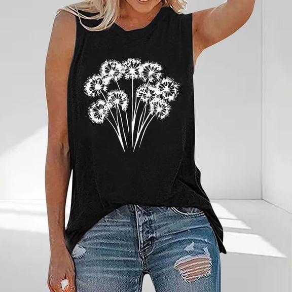 Aueoeo Women Classic Print Tank Top Round-Neck Sleeveless Tops Casual Graphic Tanks Vintage Vacation Shirt