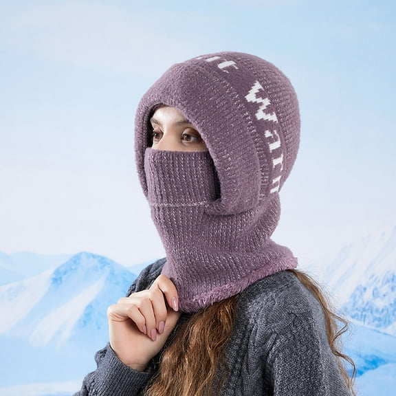 Aueoeo Women Cold Weather Slouchy Hats Fleece Face Winter Hat Warm Ski Knit Crochet Scarf Hat For Cold Weather