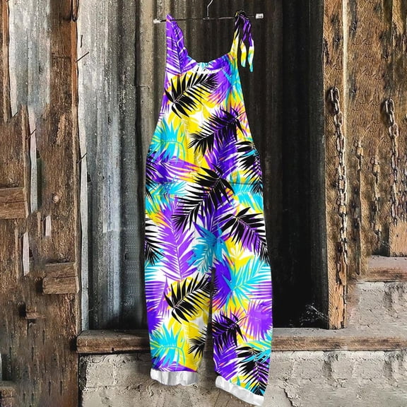 Aueoeo Women Dressy Jumpsuit Graphic Print Sleeveless Casual Bib Jumpsuit Fashion Crew Neck Lightweight Dressy Rompers