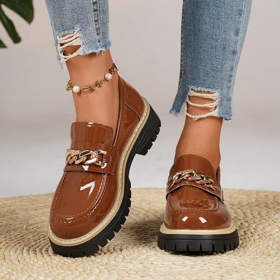 Aueoeo Women Faux Leather Flats Shoes Travel Outdoor Fashion Dress Boots Cute Closed Toe Fall Walking Shoes