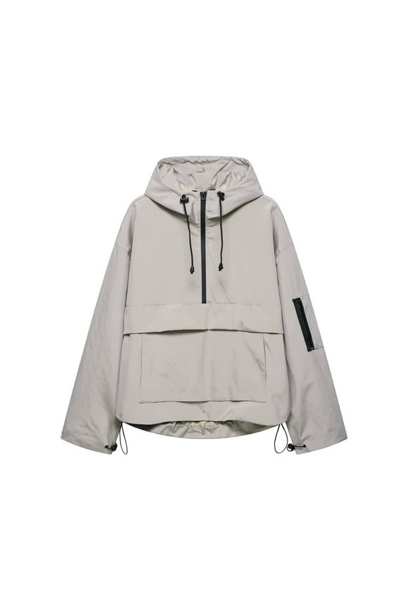 Women Half Zipper Hooded Waterproof Lightweight Windbreaker Pullower Long Sleeve Solid Color Hooded with Pockets XL