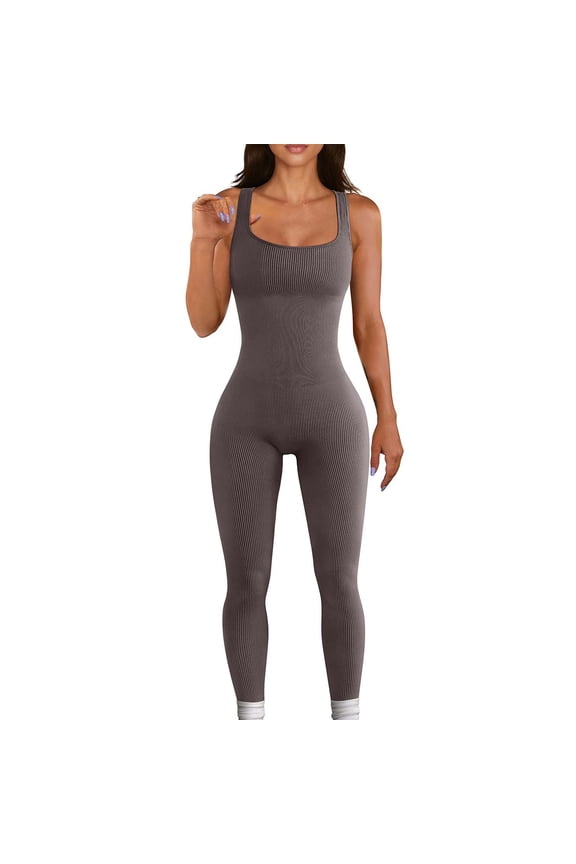 Women Jumpsuits Dressy Casual, Women's One Piece Bodycon Jumpsuit Tank Romper Spandex Bodysuit Ribbed Catsuit for Workout, Sleeveless Shapewear