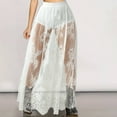 thumbnail image 1 of Aueoeo Women Lace Maxi Skirts Summer Elastic High Waisted Mesh Skirts Layered Hem Beach Floral Maxi Skirts White M, 1 of 3