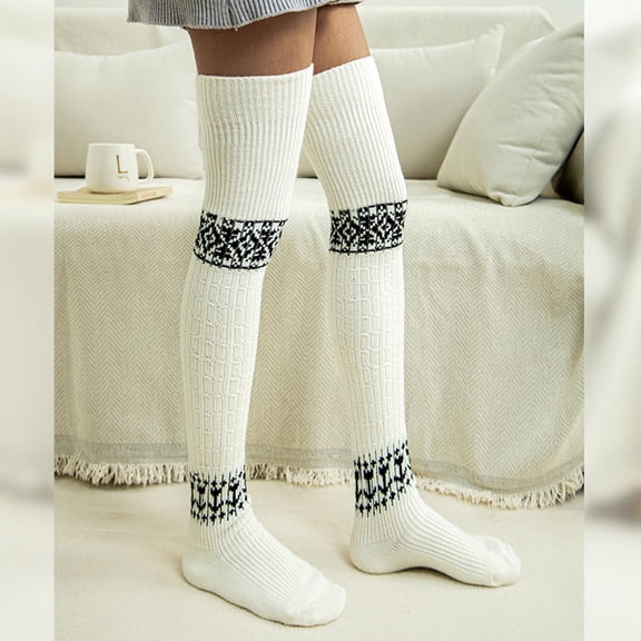 Aueoeo Women Lady Socks Fall Winter Warm Thigh High Long Stockings Knit Knee High Trendy Thermal Socks
